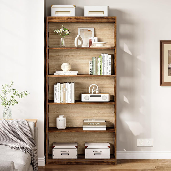 Tall Five Tier Engineered Wood Bookshelf Freestanding