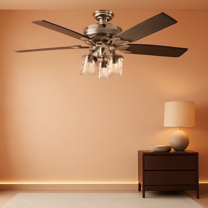 Quiet 52 Inch Reversible Brushed Nickel Ceiling Fan