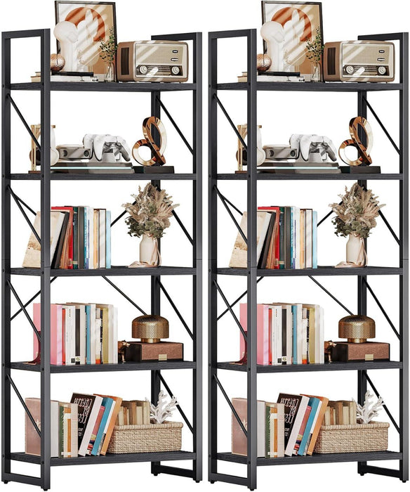 5 Tier Bookshelf 2 Pack, Black Bookcase Storage Organizer, Modern Book Shelf Storage Rack Shelves for Bedroom, Living Room, Home Office, Black