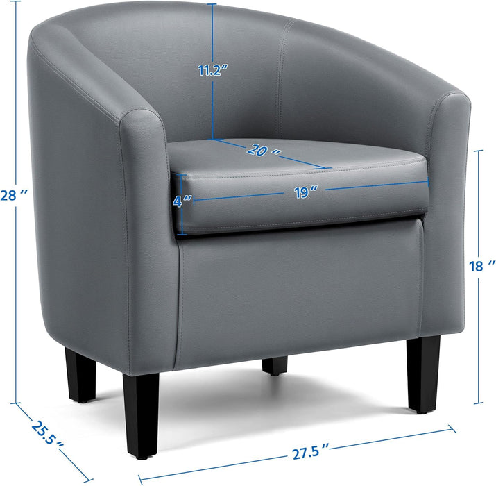 Gray Faux Leather Sophisticated Barrel Chairs Pair
