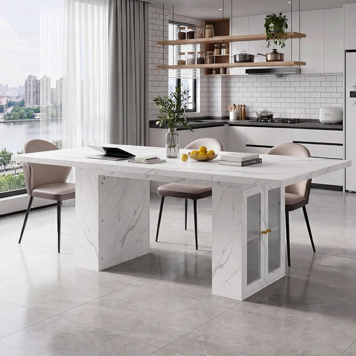 51"-78" Extendable Dining Table for 4-8, White Faux Marble Dining Table | Modern Kitchen Table with Hidden Storage, Rectangle Dinner Tables for Dining Room Kitchen Living Room (White Marble)
