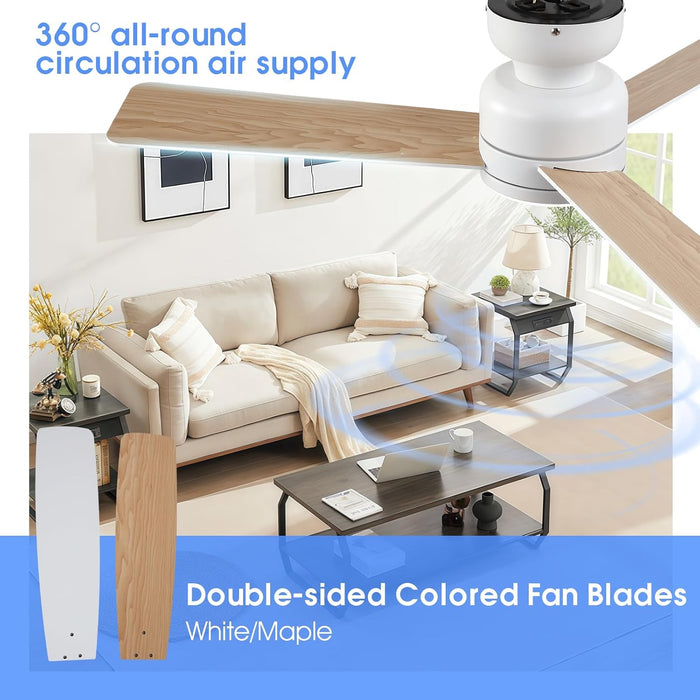 46 Inch Ceiling Fans with Lights and Remote/App Control, Low Profile Ceiling Fan with Light, Flush Mount, 3CCT, 3 Reversible Blades 6 Speeds Modern Ceiling Fan for Bedroom Living Room, White