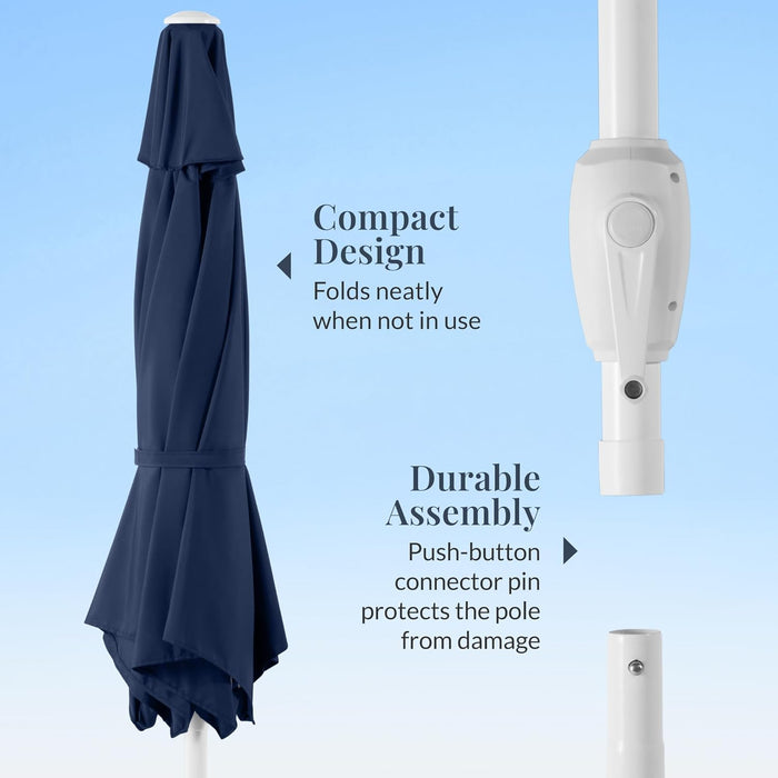 Best Choice Products 7.5Ft Patio Umbrella White Pole, Outdoor Market Umbrella with Push Button Tilt and Crank Lift, Steel Pole Umbrella for Backyard Patio Garden Pool Outdoor Shade - Navy