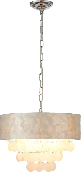 Capiz Shell Drum Chandelier SeventeenInch FourLight Naturalistic