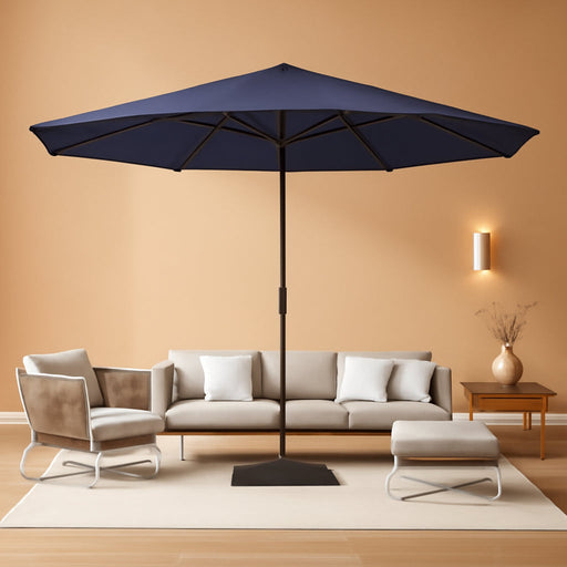 15Ft Patio Umbrella with Base Include, Large Outdoor Double-Sided Rectangle Umbrella with Easy Crank Handle for Poolside, Garden & Deck - Navy Blue