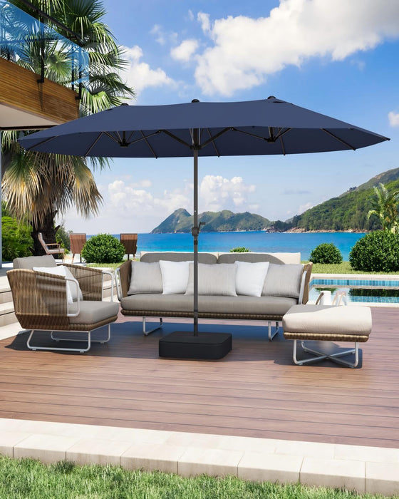 15Ft Patio Umbrella with Base Include, Large Outdoor Double-Sided Rectangle Umbrella with Easy Crank Handle for Poolside, Garden & Deck - Navy Blue