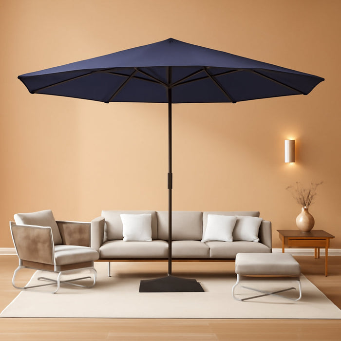 15Ft Patio Umbrella with Base Include, Large Outdoor Double-Sided Rectangle Umbrella with Easy Crank Handle for Poolside, Garden & Deck - Navy Blue