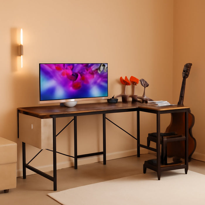 L Shaped Desk - Computer Corner Gaming PC Table with CPU Stand Side Bag for Home Office Dorm Sturdy Writing Workstation