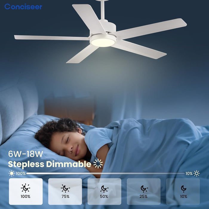 Modern 52 Inch Ceiling Fan Remote White LED