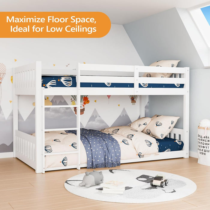 Low Profile White SolidWood TwinOver BunkBed Guardrails