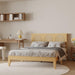 Rattan Bed Frame with Headboard, Wooden Platform Bed Frame Queen Size with Smart RGB LED Storage Headboard, Boho Wood Bed Frame No Box Spring Needed, under Bed Storage, Easy Assembly