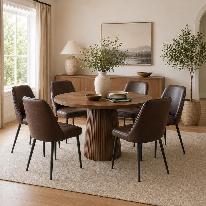 Dining Chairs Set of 6,Dining Room Chairs, Upholstered High Back Side Modern Chairs with Metal Legs, Easy‑To‑Clean Leather Kitchen Chairs for Dining Room Living Room Brown