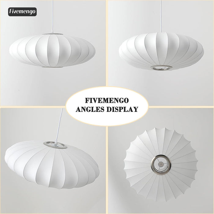 19.7In Plug in Lantern Pendant Light, White Imitation Silk Pendant Light Wabi Sabi Saucer Japanese Bubble Hanging Lamp Chandelier for Living Dinning Room Kitchen Island Bedroom 1 Pack