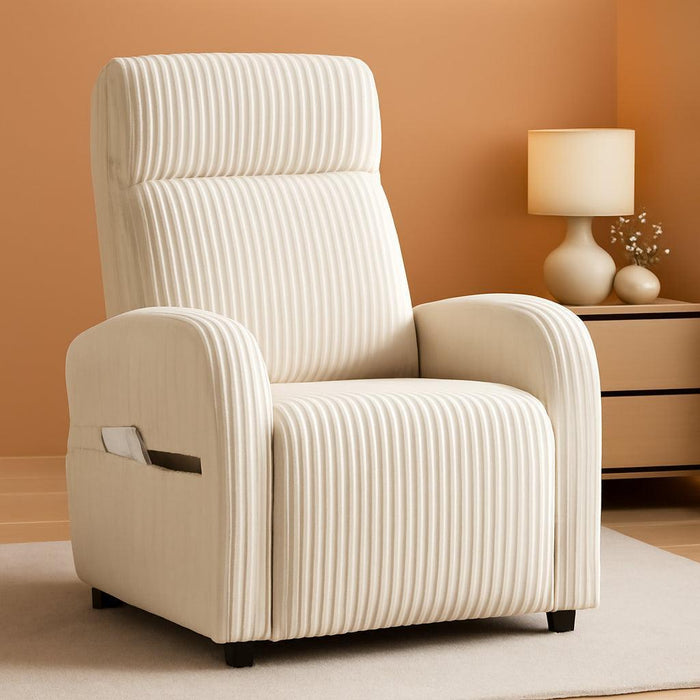 Sofa Accent Chair for Living Room, Corduroy High Back Lounge with Side Pockets Reading Armchairs for Nursing Bedroom Home Movie Theater Beige