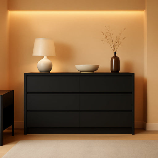 Modern 9 Drawer Wood Dresser for Bedroom, Large Floor Storage Drawer Cabinet Lateral Chest of Drawers Handle Free Organizer for Closet Living Room (Black, 9 Drawer)