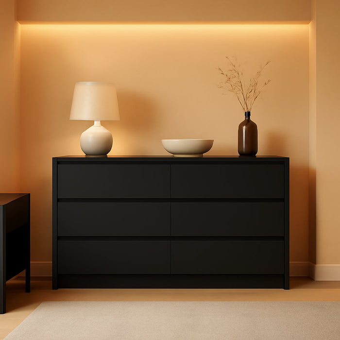 Modern 9 Drawer Wood Dresser for Bedroom, Large Floor Storage Drawer Cabinet Lateral Chest of Drawers Handle Free Organizer for Closet Living Room (Black, 9 Drawer)