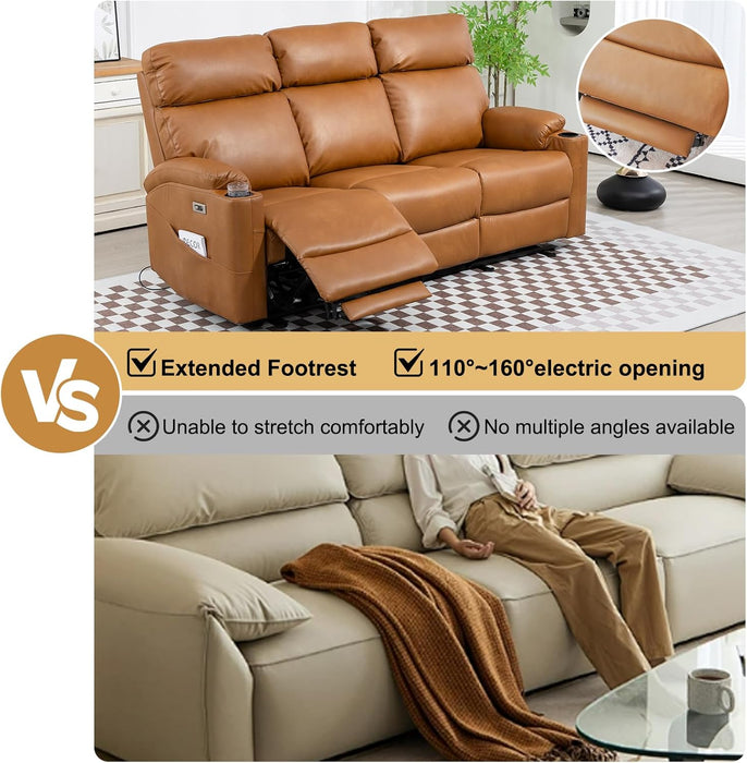 Power Reclining Sofa - 3 Seater Recliner Sofás, PU Leather Sofa, Home Theater Seating with Flipped Middle Backrest, Power Recliner Couch for Living Room(Brown)