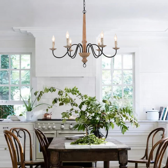 Six Lights French Country Rustic Wooden Chandelier