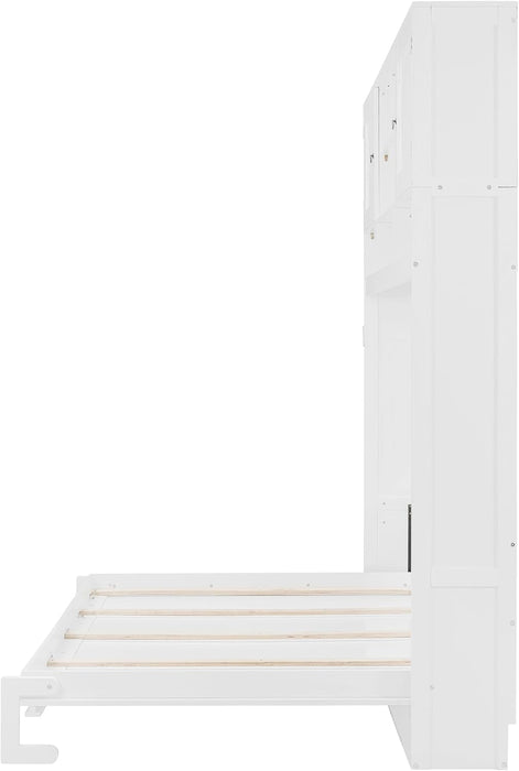 White Queen Murphy Wall Bed With BuiltInStorageSolutions