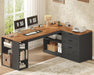 Farmhouse L Shaped Computer Desk with Drawers, Power Outlet for Home Office