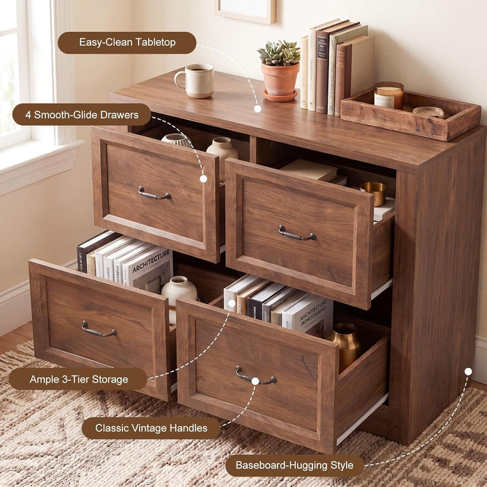 Four Drawer Filing Cabinet Distressed Oak StorageUnit