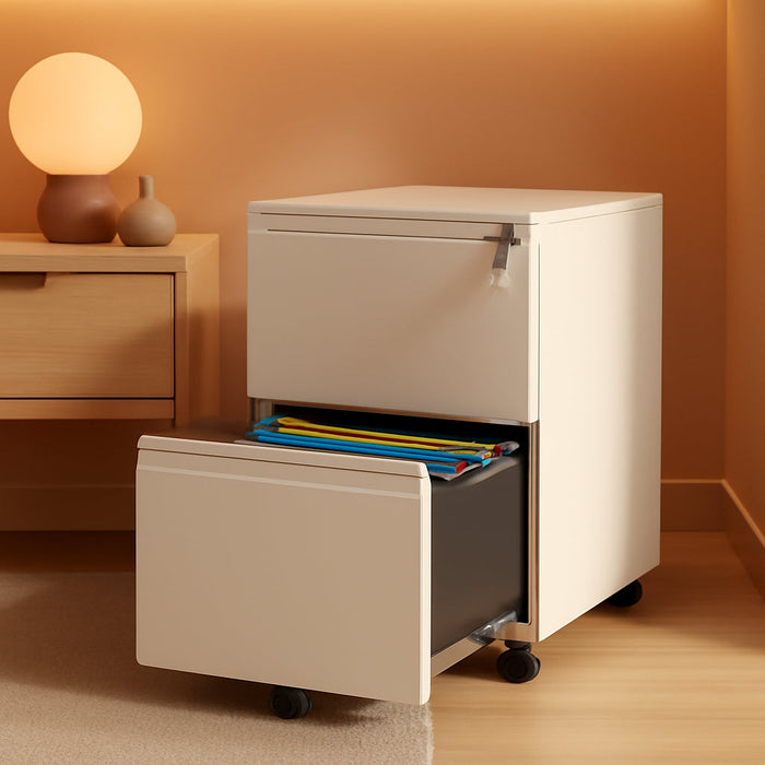 2 Drawer Mobile File Cabinet with Lock,Under Desk Metal Filing Cabinets for Home Office Organizer Letters/Legal/A4(Fully Assembled-White)