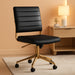 Ivy Armless Swivel Task Chair for Home Office in Black Faux Leather with Polished Brass Frame