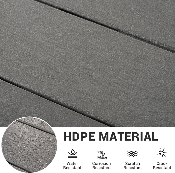 Wood Grain 7-Piece Outdoor Dining Set, Spacious HDPE Outdoor Furniture, Durable Patio Table and Chairs Set with Armrests and Umbrella Hole, Gray