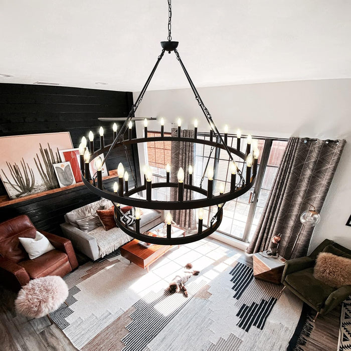Black 48 Inch Wagon Wheel Chandeliers Illumination