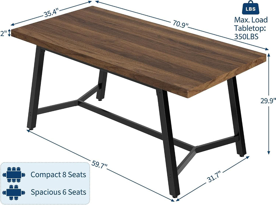 71" Wood Dining Table for 2/4/6/8, Large Rectangular Kitchen Table