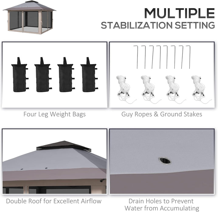 13' X 13' Pop up Gazebo with Netting, UPF 50+ Instant Canopy Tent Shelter with Water/Sand Bags, Wheeled Carry Bag, for Outdoor, Garden, Parties, Light Gray