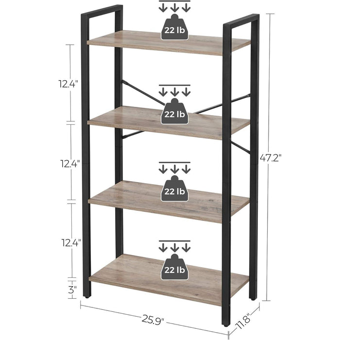 4-Tier Tall Bookshelf, Bookcase with Steel Frame, Book Shelf for Living Room, Home Office, Study, 11.8 X 25.9 X 47.2 Inches, Industrial Style, Greige and Black ULLS060B02