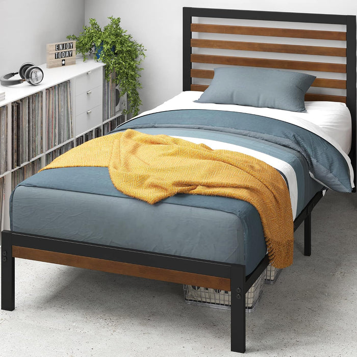 Kai Bamboo and Metal Platform Bed Frame, Sturdy Steel Frame, Twin