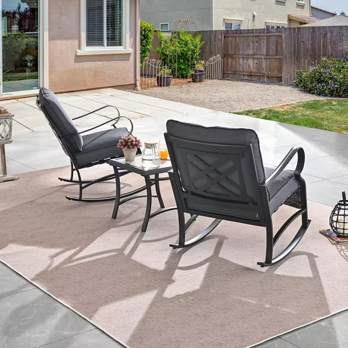 3-Piece Metal Patio Conversation Set with Grey Cushions