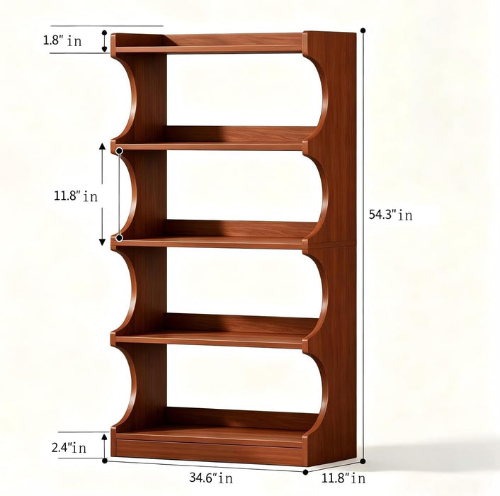 Book Shelf, 54-Inch Tall Bookcase, 4 Tier Storage, Walnut Wood