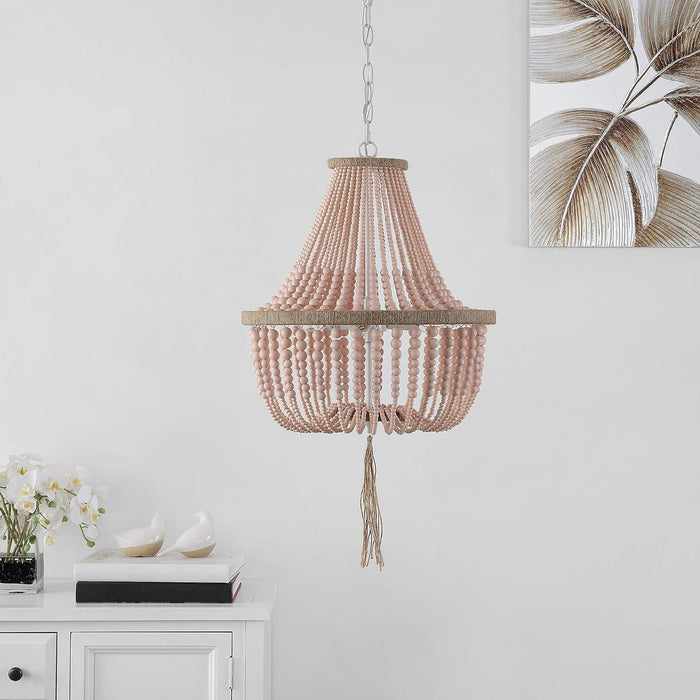 Handcrafted BeadedBlushPink Three Light Pendant Chandelier
