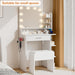 Makeup Vanity with Chair, Small Vanity Desk with Mirror and Lights 3 Colors, Girls Vanity Set with Power Outlet, Compact Vanity Table for Small Space, White