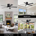 48" DC Flush Mount Ceiling Fan with Lights, 6-Speed Reversible DC Motor, 3CCT, Low Profile Hugger Ceiling Fan for Living Room Bedroom Kitchen, Black Finish and Black/Walnut Blades