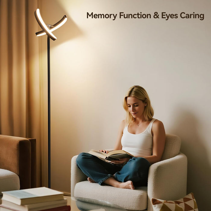 Floor Lamps for Living Room, 28W/1600LM Bright LED Floor Lamp with Remote & 2 Rotatable Lights, 74" Dimmable Tall Standing Lamp, Modern Reading Torchiere Corner Lamp for Bedroom Office, Black