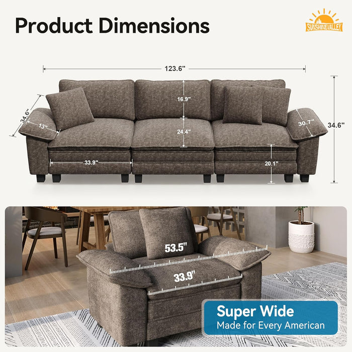 Taupe Chenille Three Seater Modular Sofa ArmrestsIncluded