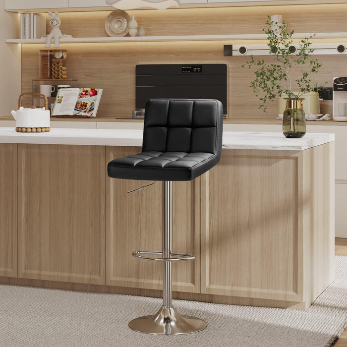Bar Stools Modern Pu Leather Swivel Adjustable Hydraulic Bar Stool Square Counter Height Stool Set of 2 (Black)