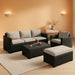 Patio Wicker Furniture Set 6 Pieces Outdoor HDPE Wicker Conversation Couch Sectional Chair Sofa Set with Grey Cushions