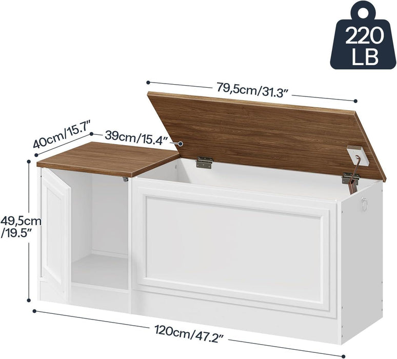 Storage Bench 47.2Inch White Walnut Entryway Organizer
