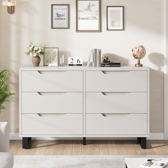 6 Dresser for Bedroom, 47.2 in Wide Dresser, Freestanding Vertical Drawer Cabinet with Storage, Wooden Closet Storage Chest for Living Room, Hallway, Entryway