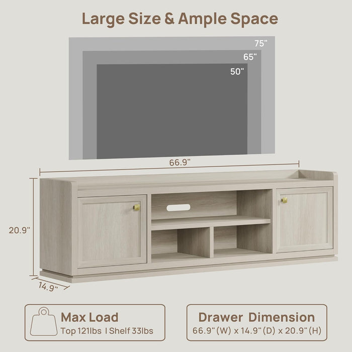TV Stand Entertainment Center - 67" TV Console for Living Room Modern TV Stand for Bedroom, Media Console with Shelf and Cabinet, Entertainment Stand for Tvs up to 65 75 Inch(Grey White Oak)