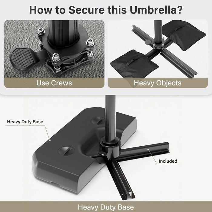 10FT Cantilever Patio Umbrella, 360° Rotation Offset Outdoor Umbrella with Aluminum Frame, Square Umbrella with Tilt for Backyard, Pool, Deck, Garden(Round Khaki)