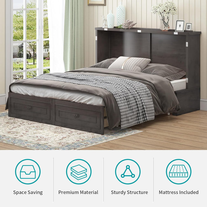 Queen Murphy Wallbed Cabinet Grey USBChargingStation