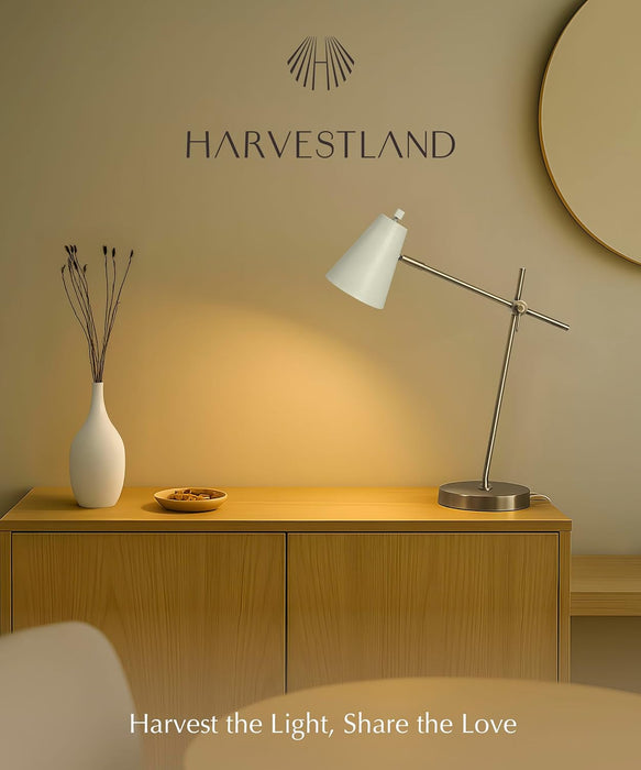 Halobar Brass Desk Lamp Home Office – White Industrial Table Lamp with Solid Base for Office, Reading Lamps for Bedside Table, Study and Reading Task Lamp, Gifts for Adults