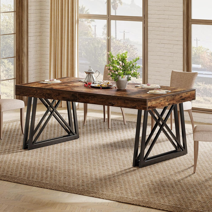 IndustrialStyle Brown Farmhouse Dining Table Metal Legs