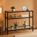 Yaheetech 39.5" Console Table with 3 Storage Shelves,Tempered Glass Sofa Table, Modern Entryway Tables with Metal Frame for Hallway Living Room Bedroom, Easy Assembly, Black
